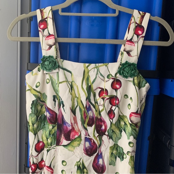 Dolce & Gabbana Square Neck Vegetable Print Midi Cady Dress 2018 XS / IT 36 - Picture 4 of 16